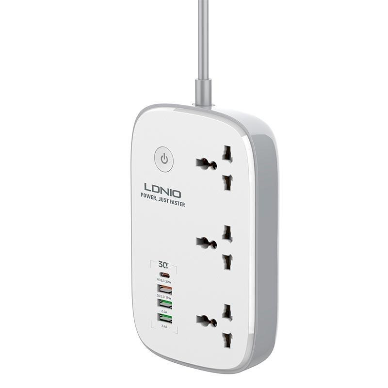 Підовжувач з USB 2 метри Ldnio SCW3451 3USB Type-C 3 розетки QC Wi-Fi White (N019947)