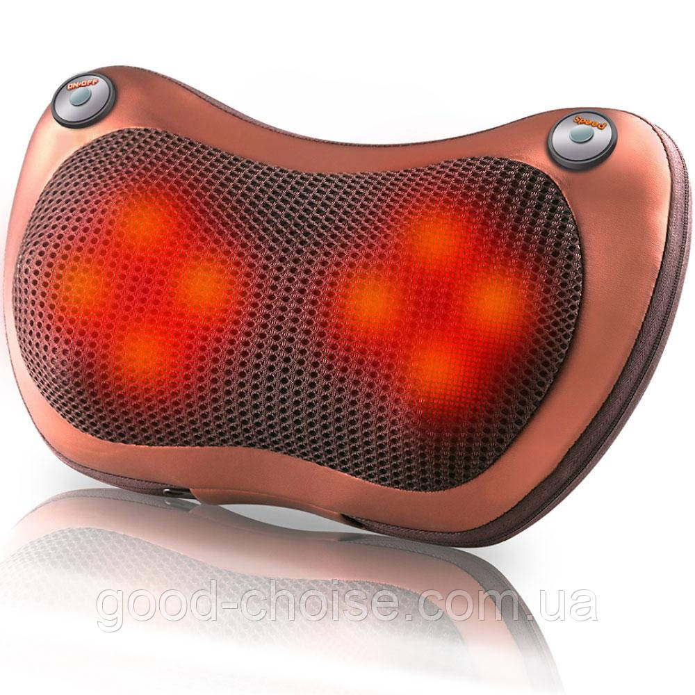 Масажна подушка (31х10х19 см) Massage pillow 8028 / Роликовий масажер-подушка для шиї в авто