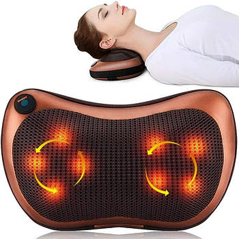 Масажна подушка (31х10х19 см) Massage pillow 8028 / Універсальний роликовий масажер для шиї з підігрівом