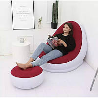 Велюрове надувне крісло диван із пуфом AIR SOFA для дому та відпочинку 1.16х98х83 см
