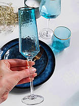 Набір 6 келихів для шампанського з блакитного скла Кристал 180 мл, фото 2