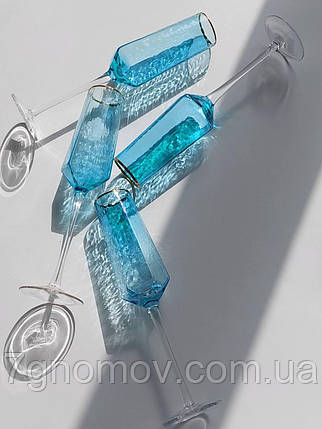 Набір 6 келихів для шампанського з блакитного скла Кристал 180 мл, фото 1