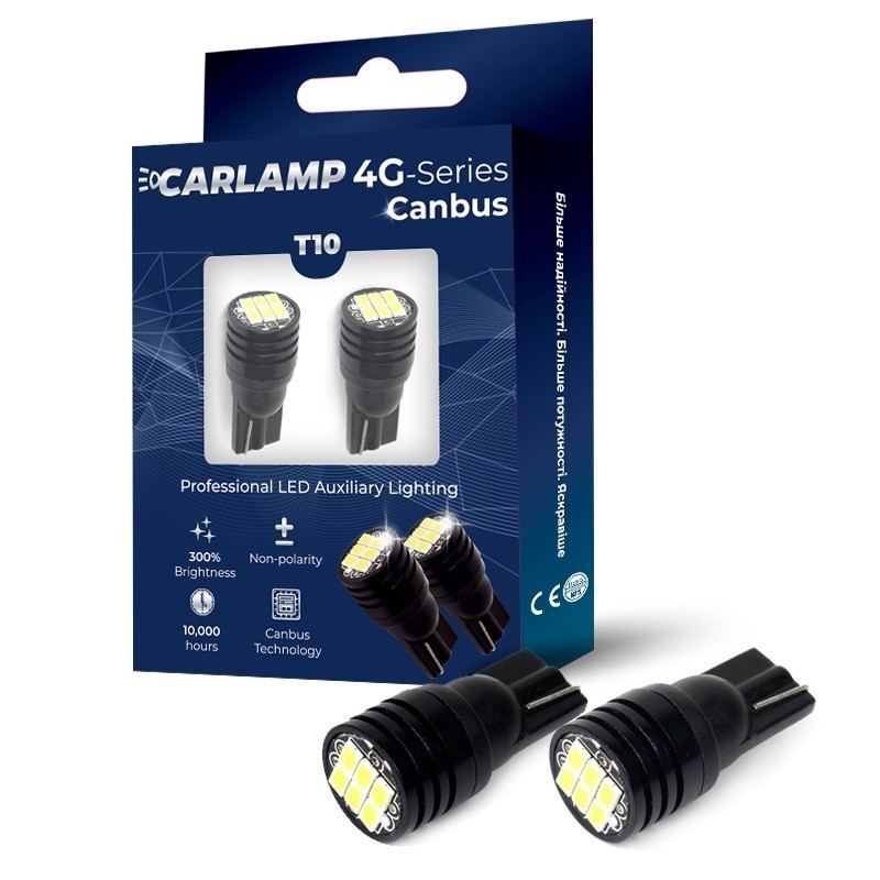 Світлодіодні лампи W5W Canbus 6000K габарити з обманкою Carlamp (T103020)
