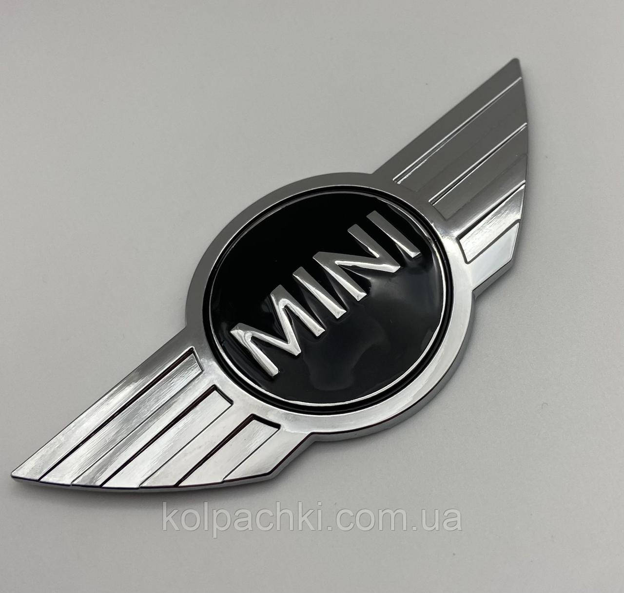 Емблема MINI (Міні) 115 mm (значок, наклейка, логотип на капот багажник) Сріблясто-Чорна метал