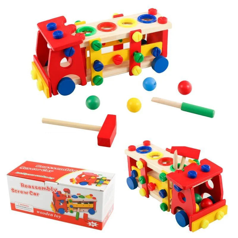 Дерев'яна розвиваюча іграшка стучалка машинка-конструктор Fun Toys М00727 - фото 1 - id-p1859700001