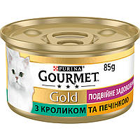 Влажный корм GOURMET Gold для взрослых кошек, кусочки в соусе с кроликом и печенью 85 г (7613031381081)