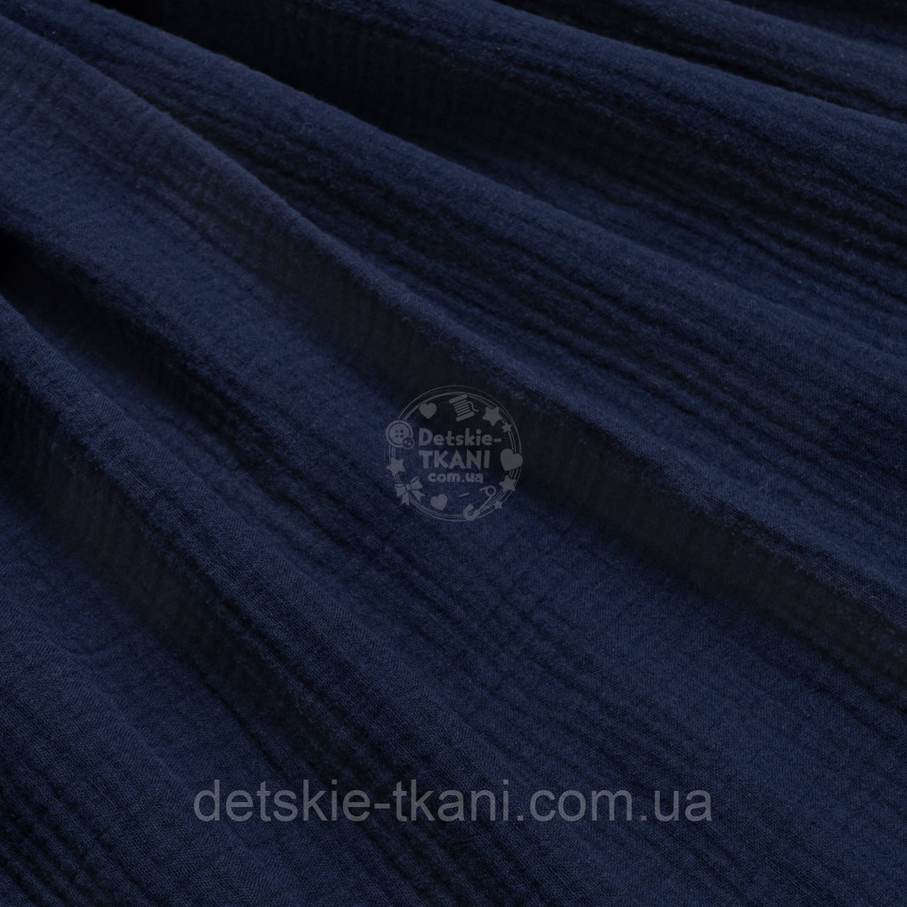 Муслін однотонний двошаровий жатий, колір темно-синій, ширина 135 см, фото 1