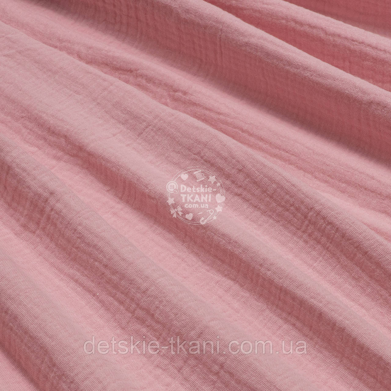 Муслін однотонний двошаровий жатий, колір рожево-пудровий, ширина 135 см, фото 1