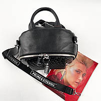 Жіночий шкіряний міський рюкзак з текстильним ремінцем Polina & Eiterou чорний, фото 6