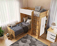 Дитяче ліжко горище БР3 з шафкою, полицями, сходами та додатковим ліжком ТМ Viorina-Deko