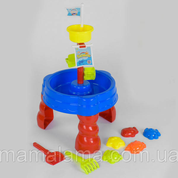 Дитячий ігровий столик для піску та води (столик 40х40х66 см, 5 пасочок, лопатка, грабельки) 86611