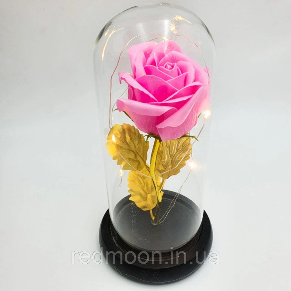 Троянда у колбі з LED підсвічуванням 15,5х5,5 см, A54 Рожева / Вічна троянда у скляній колбі
