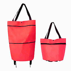 Складна господарська сумка-трансформер на колесах 2в1 (46х27х12 см), Червона / Сумка-візок для продуктів