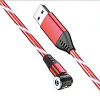 USB Кабель магнитный со струящейся подсветкой 2.4А 540° 1м высокое качество, под круглые коннекторы - красный