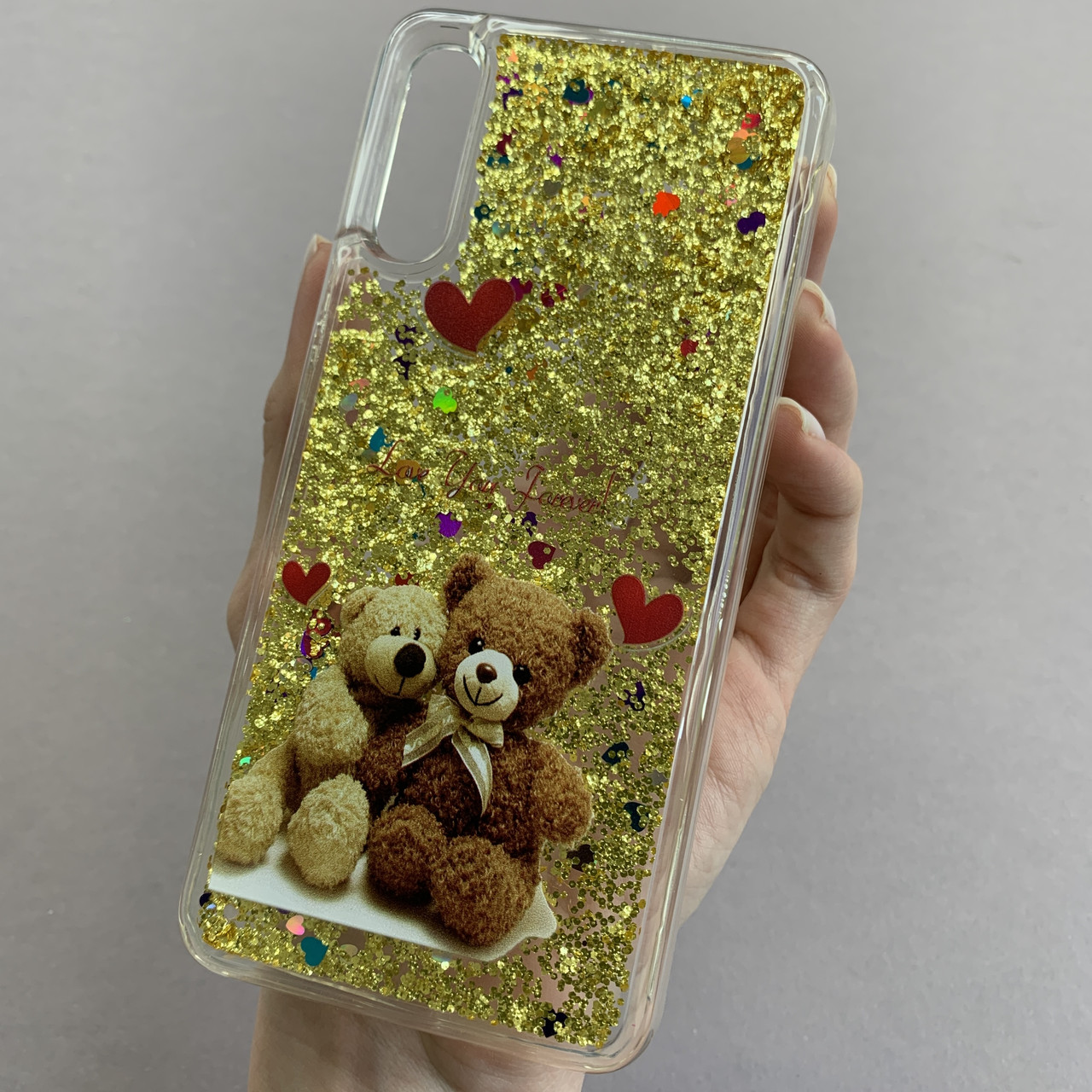 Чохол для Samsung Galaxy A50s чохол з рідиною з ведмедиком на телефон самсунг а50с золотий pct