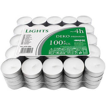 Свічки-таблетки парафінові, господарські, круглі, набір 100 штук, SWIECE білі СВ-100 (138978)