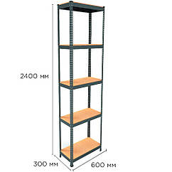 Поличковий стелаж 2400х600x300 чорний Light, 5 поличок, металевий стелаж полки ДСП, архівний стелаж, стелаж на склад