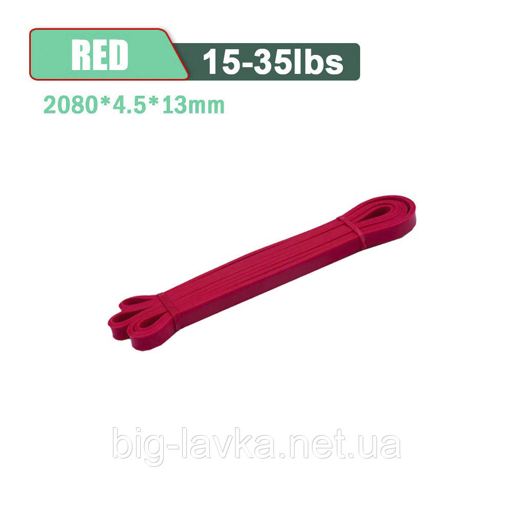 Гумова петля для фітнесу 208 см 16 кг 15-35LB Червоний, фото 1