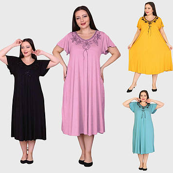 Турецька нічна сорочка великого розміру 56-70 р, довжина 105 см, віскоза Bayan Tex, 4 кольори рожева, чорна