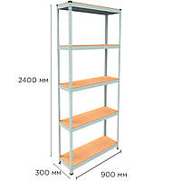 Стеллаж 5 полок из ДСП 2400х900x300 белый, металлический полочный стеллаж, складской стеллаж