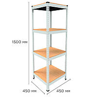 Металлический стеллаж 1500х450x450 белый, полочный стеллаж Light, стеллаж с полками ДСП, складской стеллаж