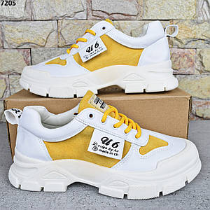 Кросівки жіночі демісезонні Veagia, кросівки Білі з жовтим екошкіра + еко-замша