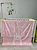 Одеяло Муслин льняное детское стеганное 110*110 см, пеленка простынь хлопок, муслиновое натуральное хлопковое Рожевий