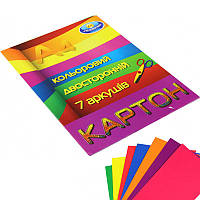Набір двостороннього кольорового картону А4 "Тетрада", 7 кольорів