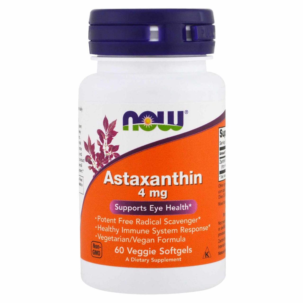 Астаксантин NOW Astaxanthin 4 mg 60 softgels