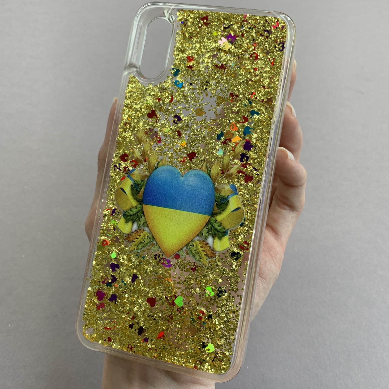 Чохол для Xiaomi Redmi 9A чохол з рідиною з серцем на телефон сяомі редмі 9а золотий pct