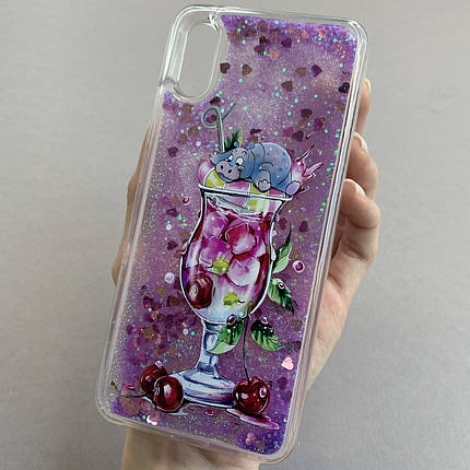 Чохол для Xiaomi Redmi 9A чохол з рідиною з коктейлем на телефон сяомі редмі 9а фіолетовий pct, фото 1