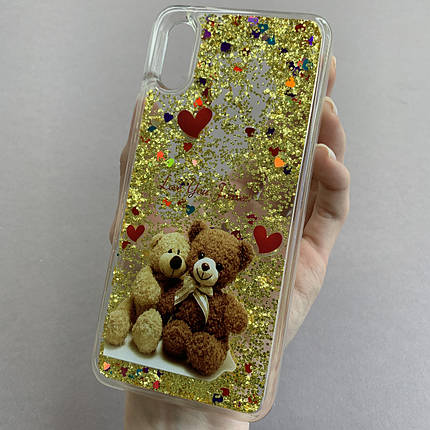Чохол для Xiaomi Redmi 9A чохол з рідиною з ведмедиком на телефон сяомі редмі 9а золотий pct, фото 1
