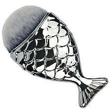Манікюрна щітка з ручкою для змітки манікюрного опилу "Рибка" Срібло