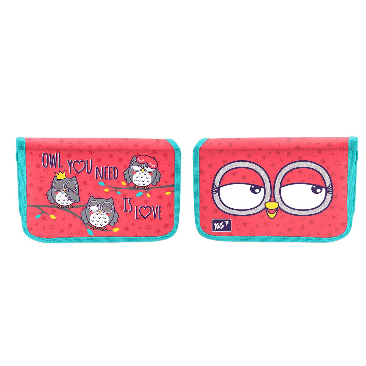 Пенал твердий YES одинарний з двома клапанами HP-04 Owls