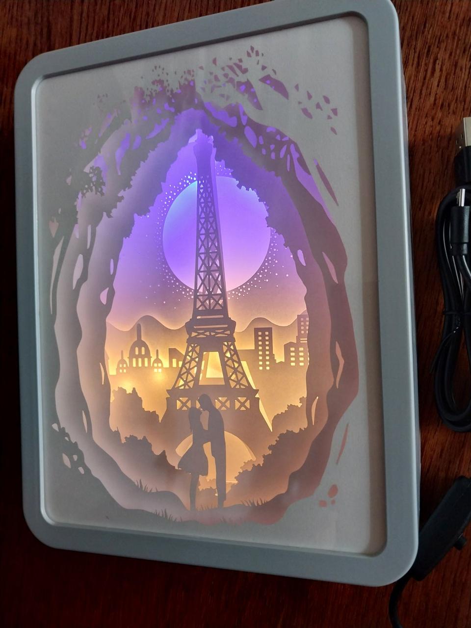 3D настільна картина-нічник "Закохані в Парижі" 3DTOYSLAMP