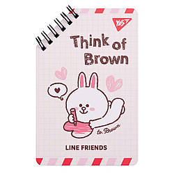 Блокнот YES 95х145 мм, 60 арк., подв. cпіраль Line Friends Think of Brown