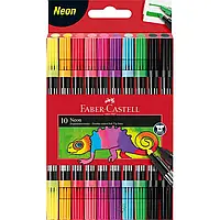 Фломастери неонові двосторонні Faber-Castell Double-ended Neon, 10 кольорів, 2 розміри стрижня, карт. коробка