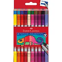 Фломастеры двухсторонние Faber-Castell Double-ended, 20 цветов, 2 размера стержня, карт. коробка