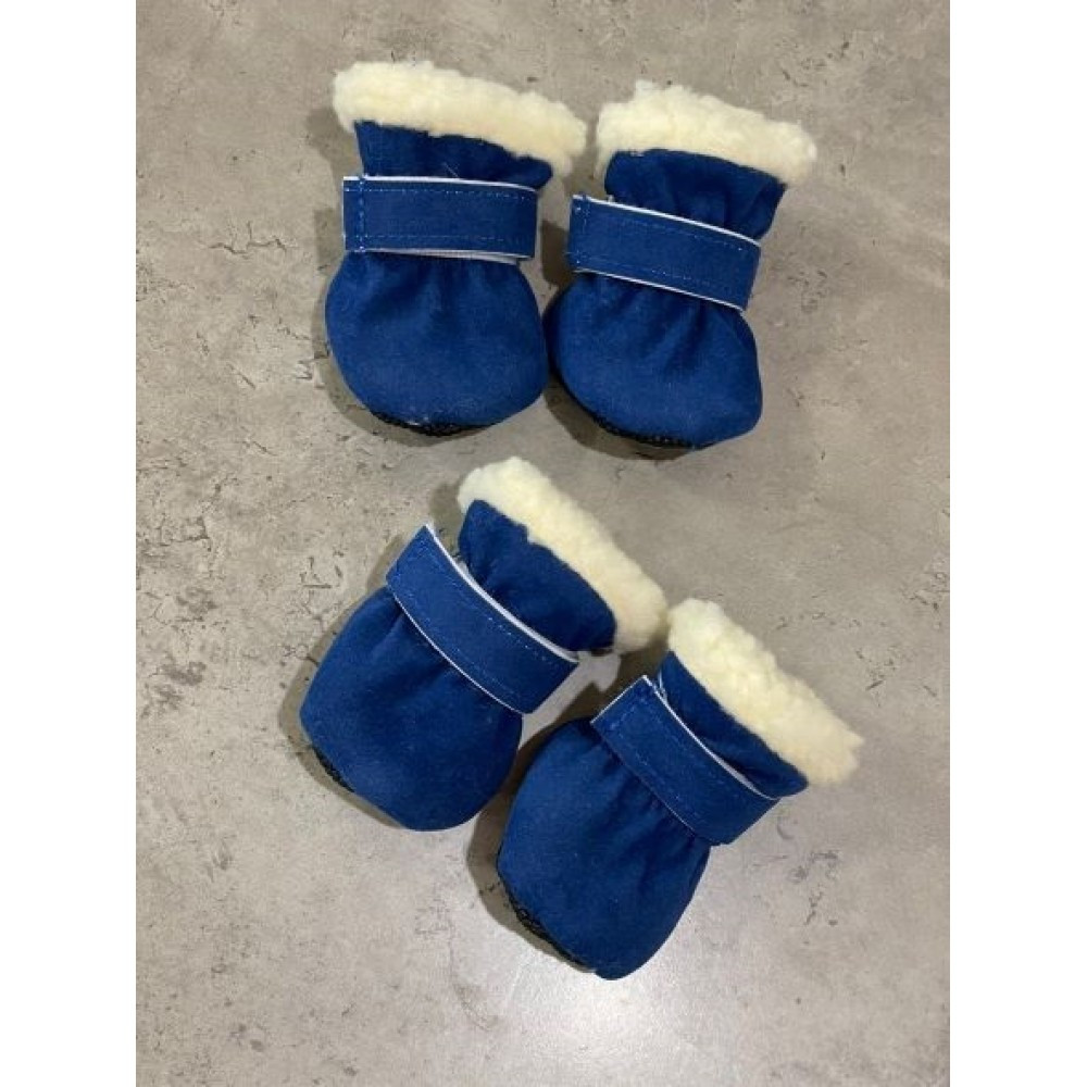 Взуття зимове для собак Multibrand УГГІ замшеві, на неопреновій підошві, з липучкою синього кольору