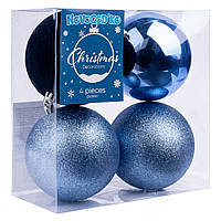 Набор новогодних шаров Novogod'ko, пластик, 10cм, 4 шт/уп, голубой