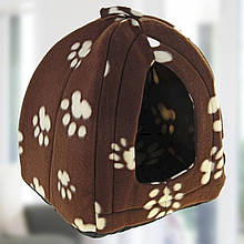 М'який флісовий будиночок Pet Hut для собак і кішок коричневий зі слідами лапок лежанка, ліжко (626)