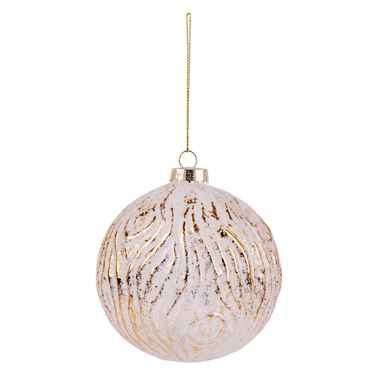 Новорічна куля Novogod'ko, скло, 10 см, біла, матова, орнамент, фото 1