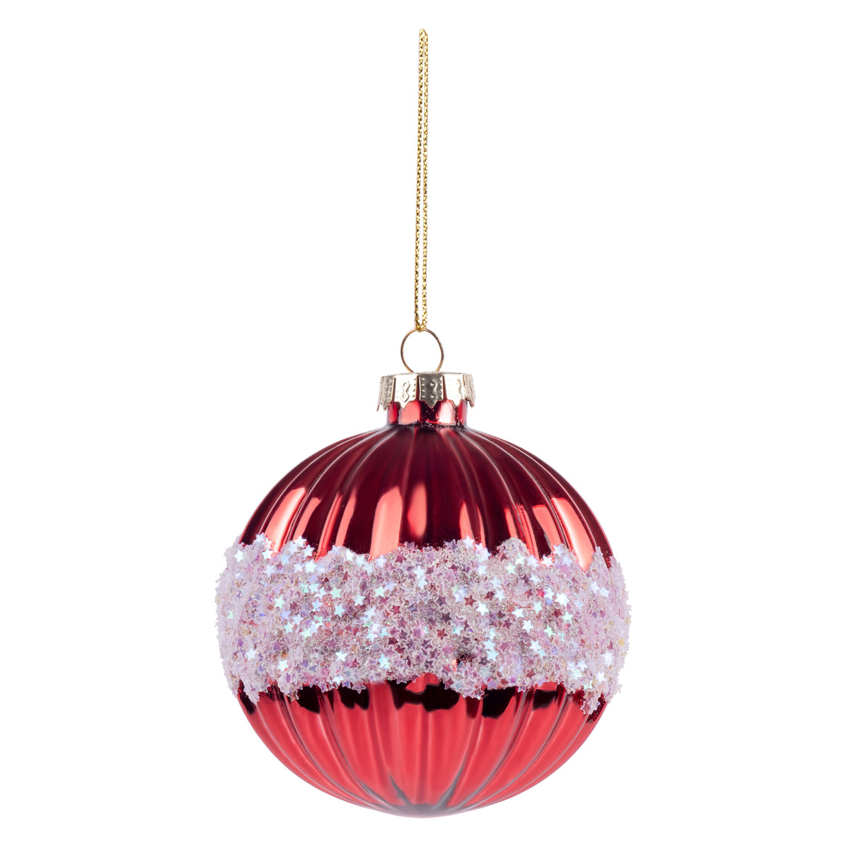 Новорічна куля Novogod'ko, скло, 8 см, червона, глянець, орнамент, фото 1