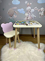 Столик дитячий квадратний білий та стілець біло-рожевий  Ведмедик  (Украинский Производитель)