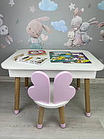 Столик дитячий прямокутний пенал білий та стілець біл-рожевий  Крила  (Украинский Производитель)