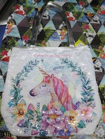 Сумка міська 13657 Unicorn двосторонні паєтки 38*36*10см, фото 2