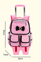 Стильний шкільний рюкзак візок на колесах з бантиком, фото 3