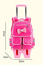 Стильний шкільний рюкзак візок на колесах з бантиком, фото 4