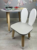 Столик дитячий круглий сірий та стілець біло-сірий  Зайчик  (Украинский Производитель)