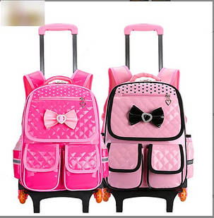Стильний шкільний рюкзак візок на колесах з бантиком, фото 2